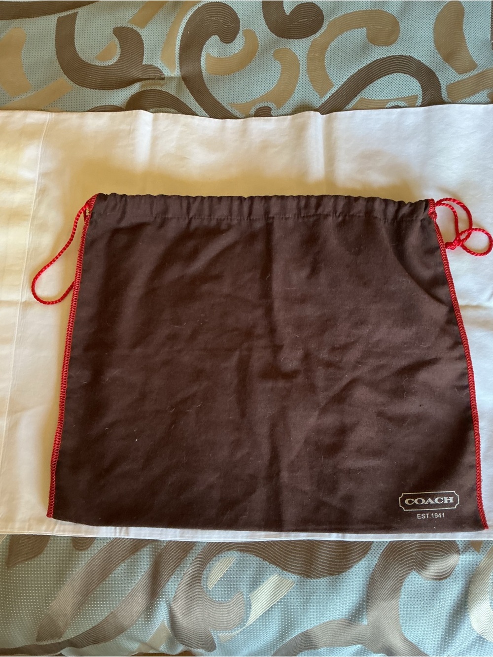 COACH Brown Dust Bag with Red Trim Drawstring